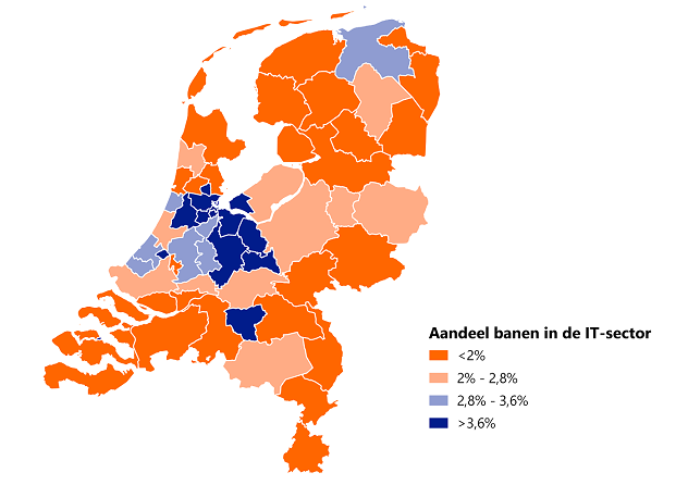 Steden met aandeel banen in de IT